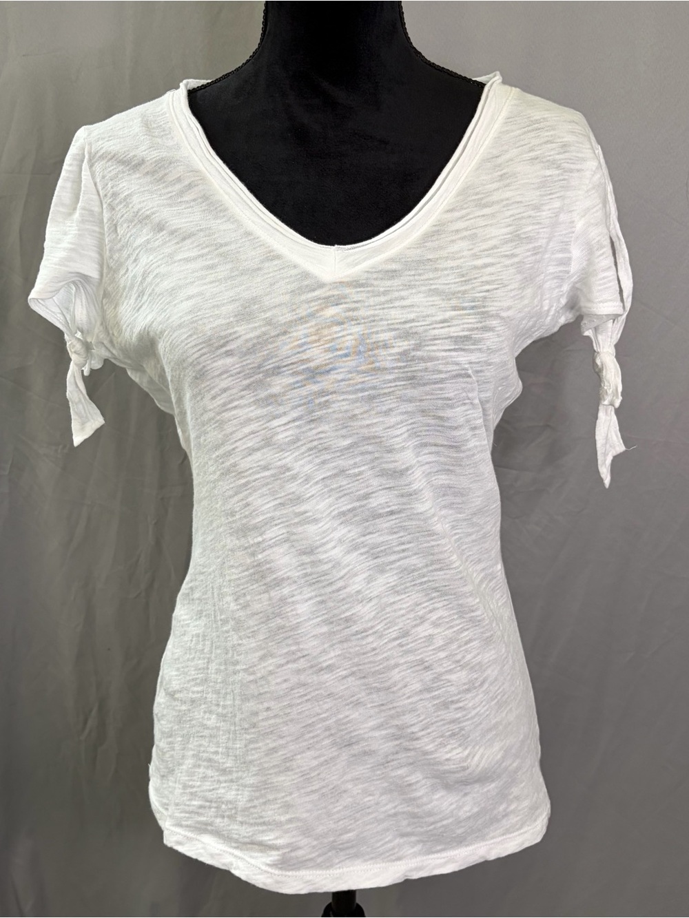 INC International Concepts White V-Neck Short Sleeve Tie-Sleeve Top